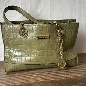 Anne Klein Green Croc-Embossed Shoulder Bag
